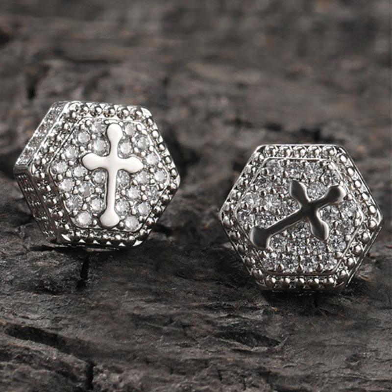 Iced Hexagon Cross Stud Earrings