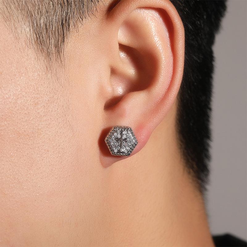 Iced Hexagon Cross Stud Earrings