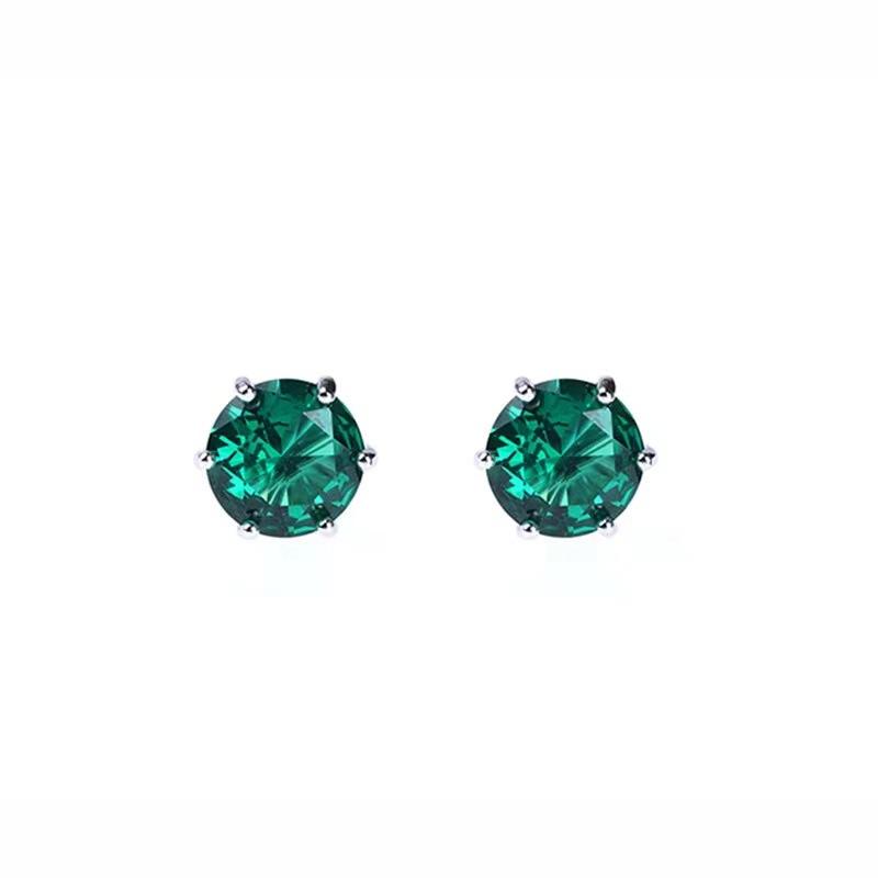 6mm/ 8mm Green Round Cut Stud Earring