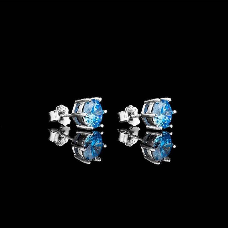 6mm/ 8mm Blue Round Cut Stud Earring