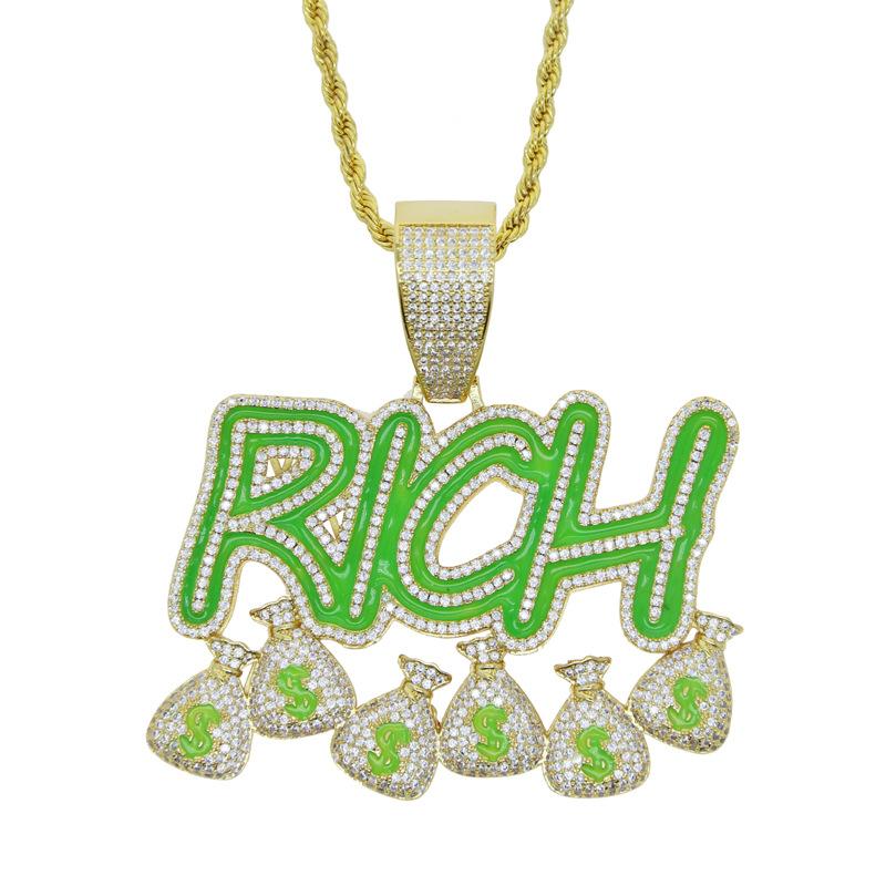 Iced Luminous RICH Letters and Money Bag Pendant