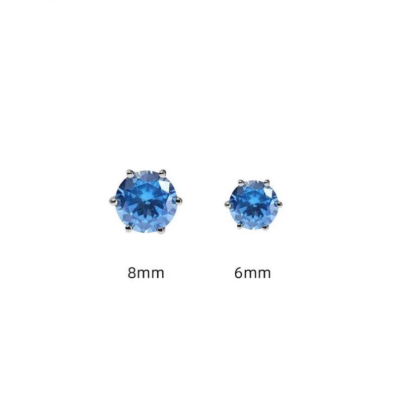 6mm/ 8mm Blue Round Cut Stud Earring