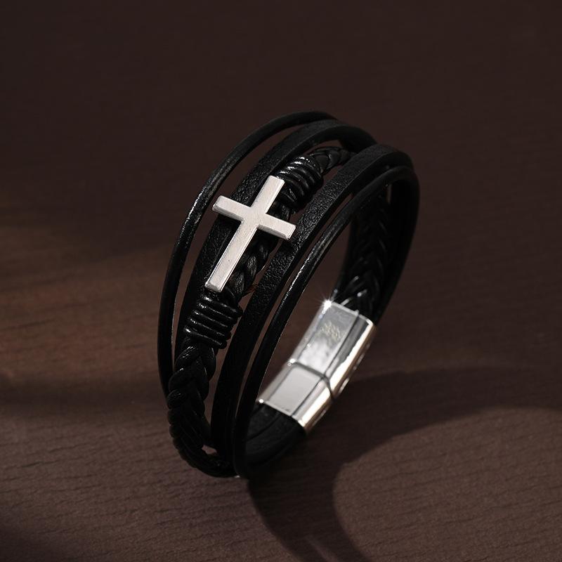 3Pcs Cross Leather Bracelet