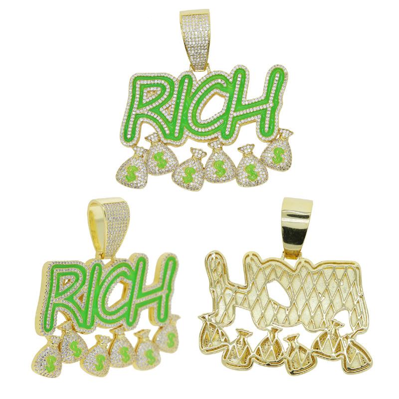 Iced Luminous RICH Letters and Money Bag Pendant