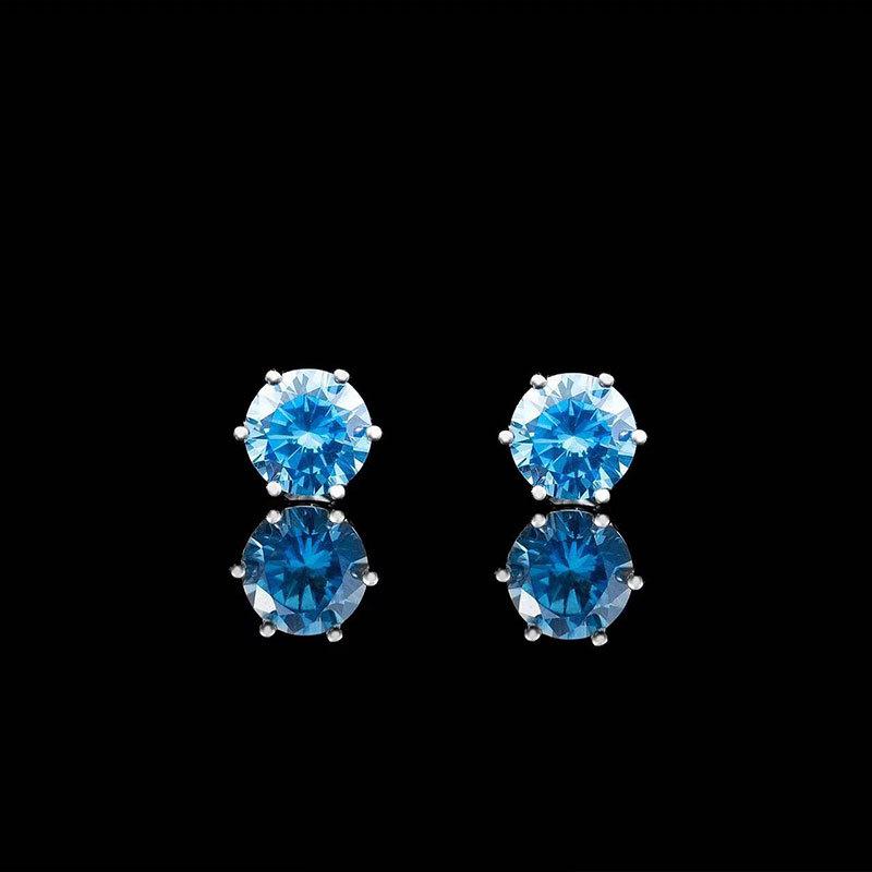 6mm/ 8mm Blue Round Cut Stud Earring