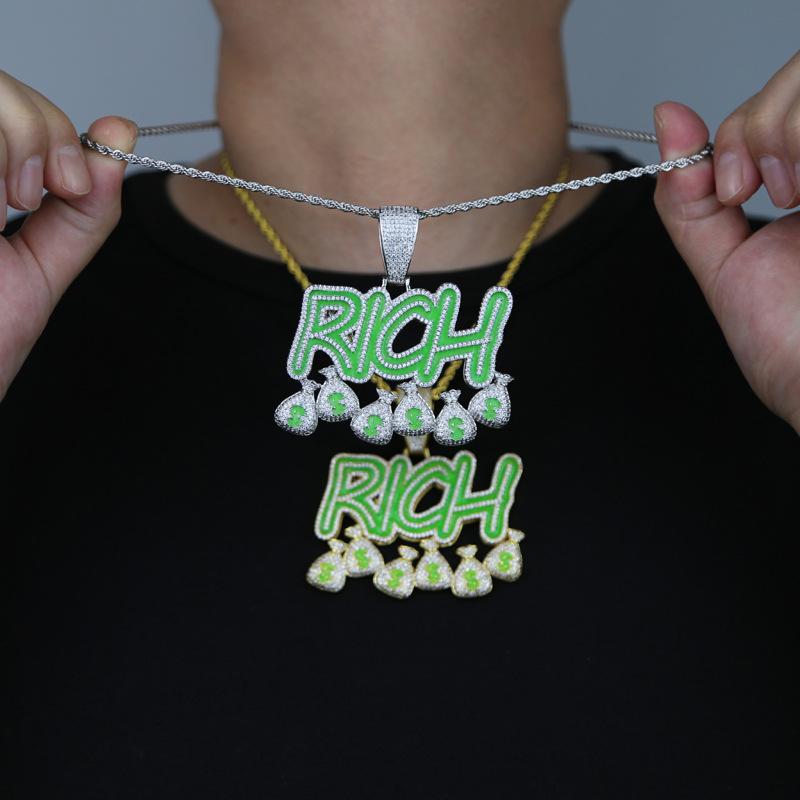 Iced Luminous RICH Letters and Money Bag Pendant