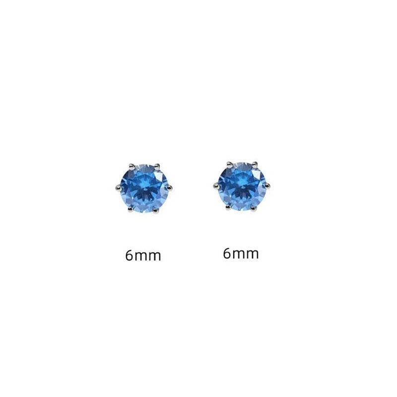 6mm/ 8mm Blue Round Cut Stud Earring