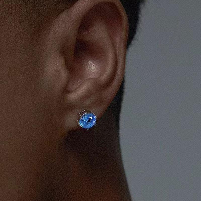 6mm/ 8mm Blue Round Cut Stud Earring