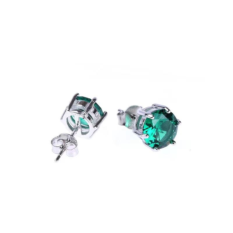 6mm/ 8mm Green Round Cut Stud Earring