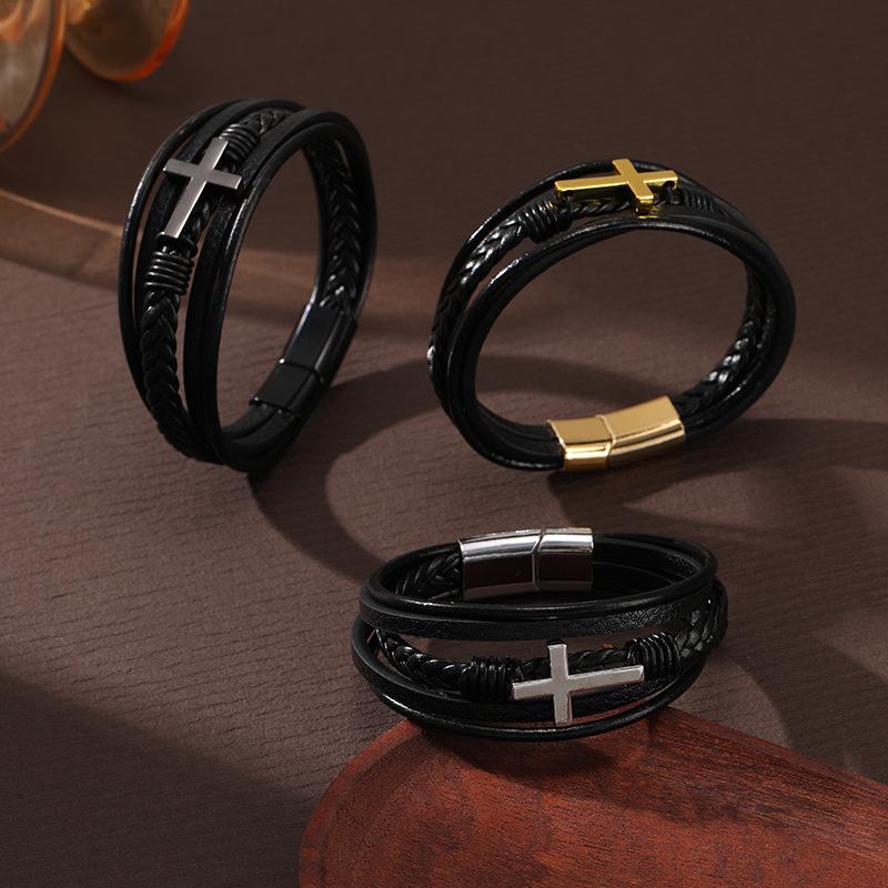 3Pcs Cross Leather Bracelet