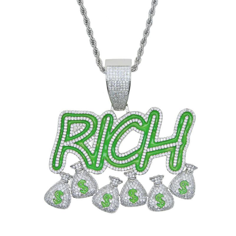 Iced Luminous RICH Letters and Money Bag Pendant