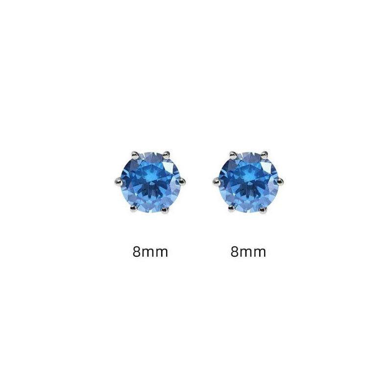 6mm/ 8mm Blue Round Cut Stud Earring