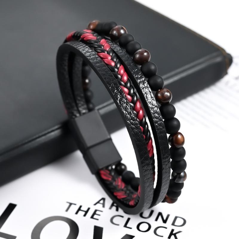 4Pcs Natural Stone Leather Bracelet