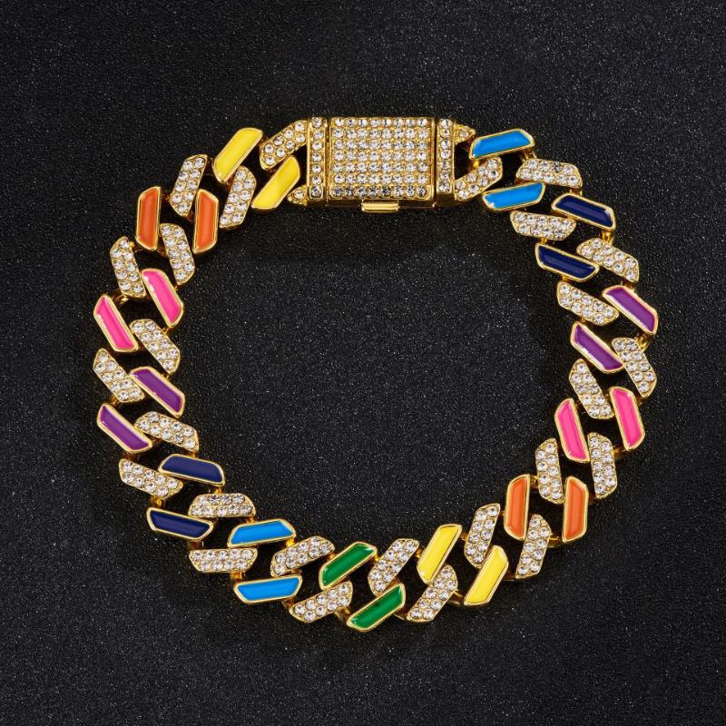 Colorful Drop Glue Diamond Cuban Bracelet