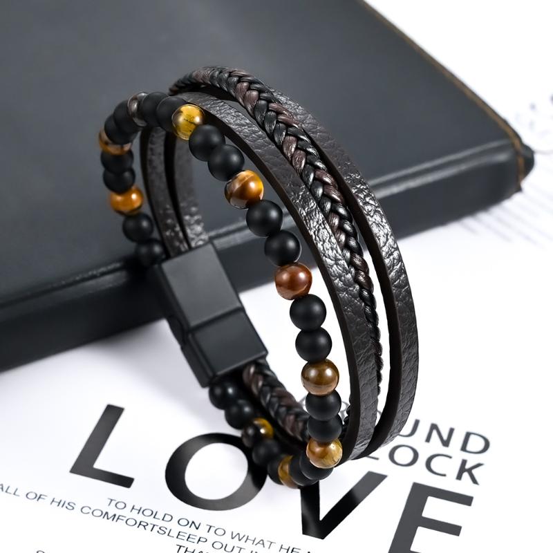 4Pcs Natural Stone Leather Bracelet