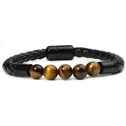 Beaded & Leather Cord Magnetic Button Bracelet