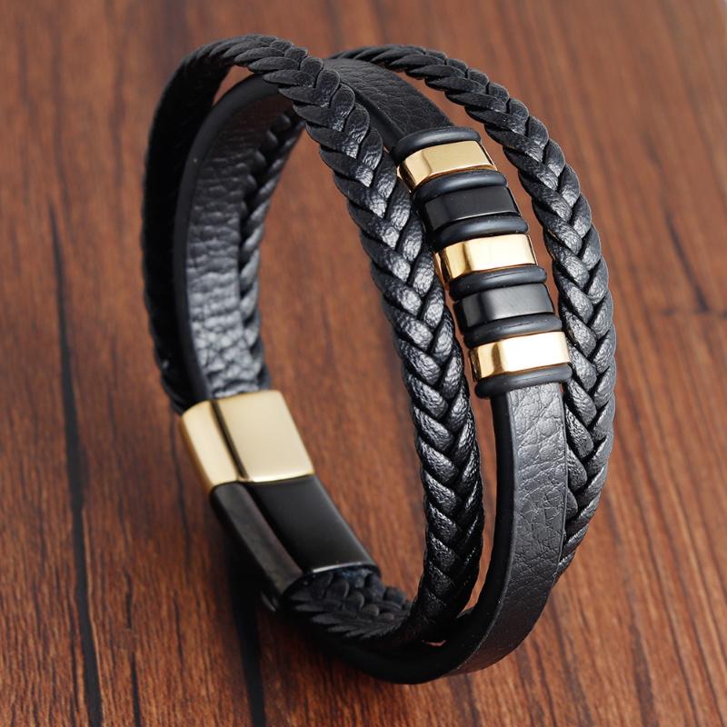 Men's Braid Leather Bracelet with Steel