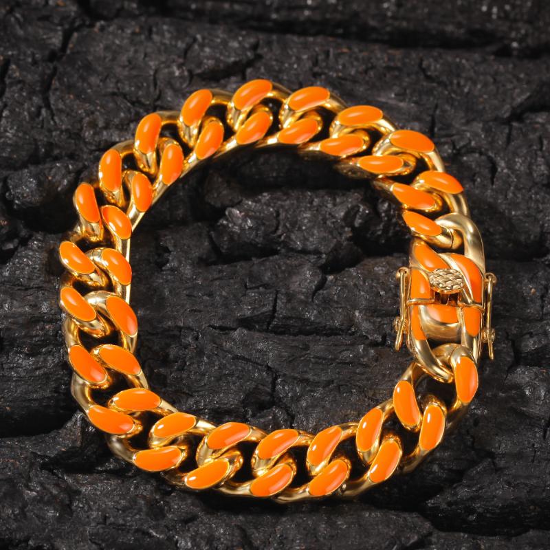 Stainless Steel Colored Oil Dropping Cuban Bracelet in Gold