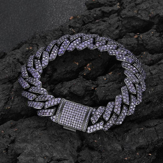 15mm Iced Purple Cuban Bracelet in Black Gold