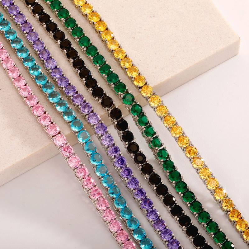 Iced Multicolor Tennis Chain in White Gold