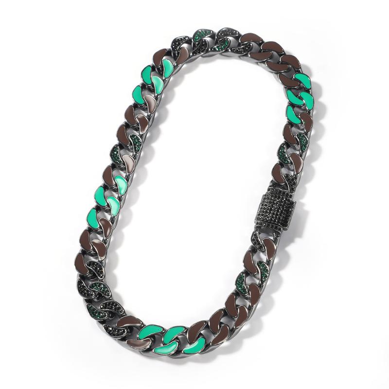 Iced Black & Green Cuban Chain in Black Gold