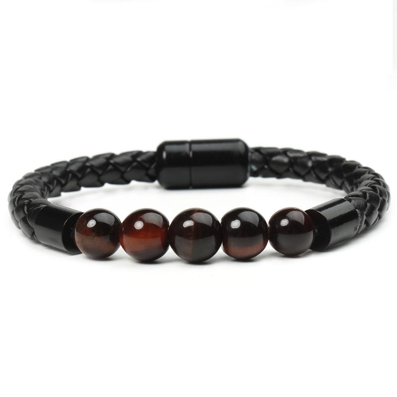 Beaded & Leather Cord Magnetic Button Bracelet