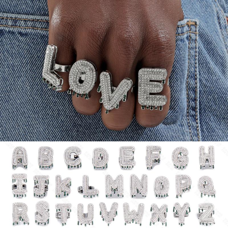 Iced Water Drop Design Letter Ring