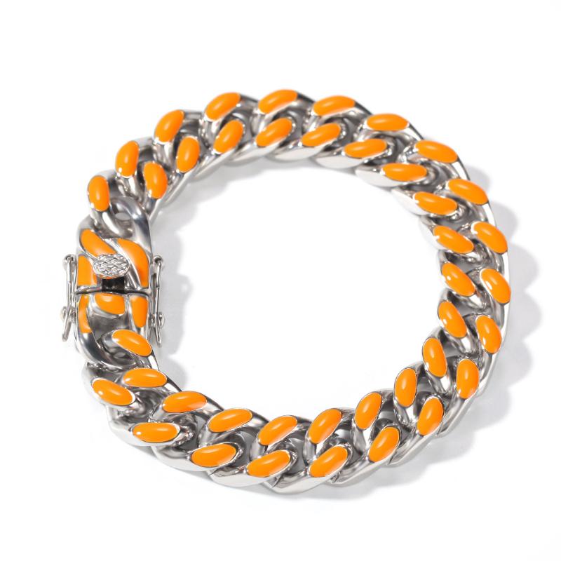 Stainless Steel Colored Oil Dropping Cuban Bracelet in White Gold