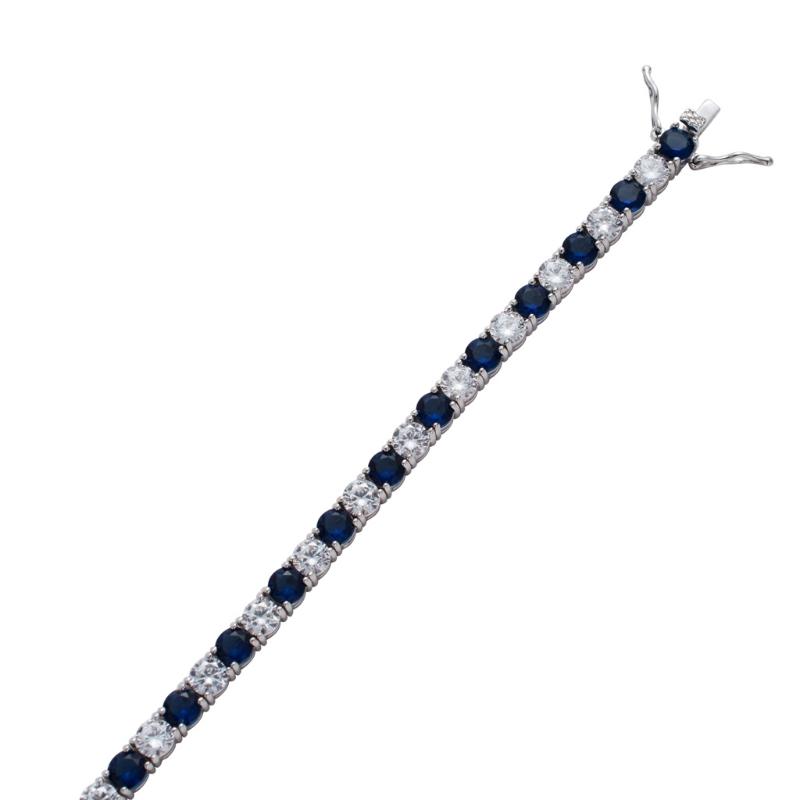 5mm White & Sapphire Single Row Tennis Bracelet in White Gold