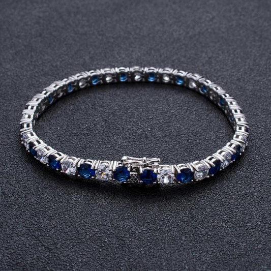 5mm White & Sapphire Single Row Tennis Bracelet in White Gold