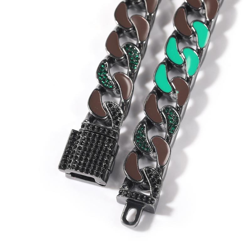 Iced Black & Green Cuban Chain in Black Gold