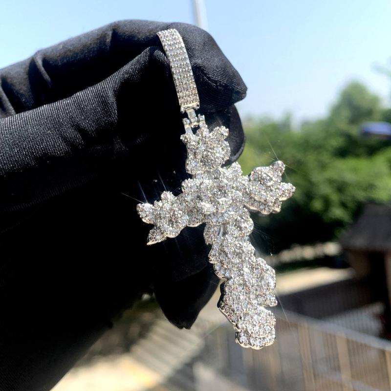 Iced Rose Cross Pendant