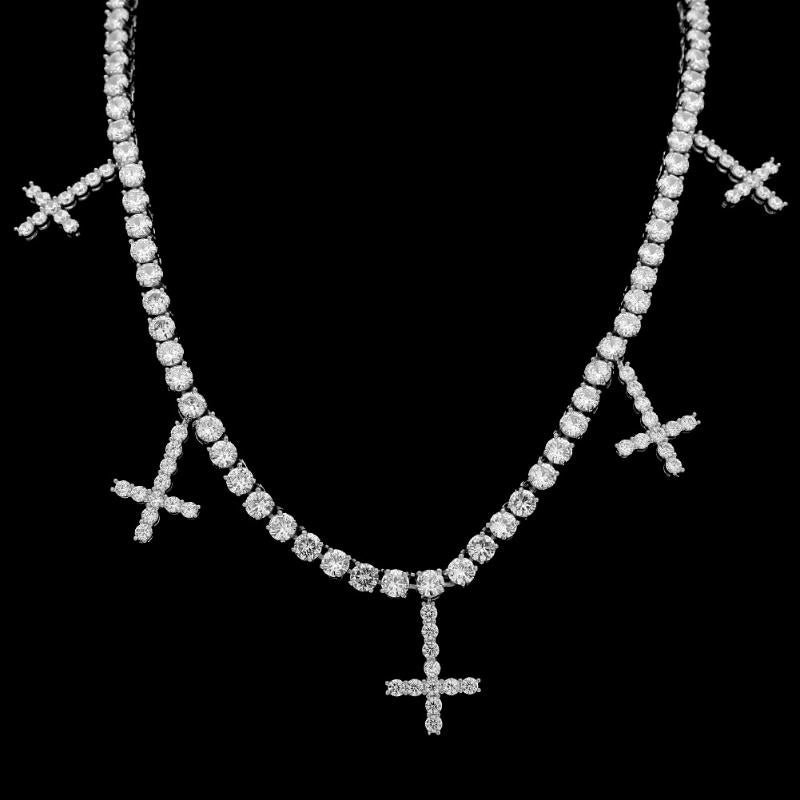 5mm Upside Down Cross Tennis Necklace in 18K White Gold