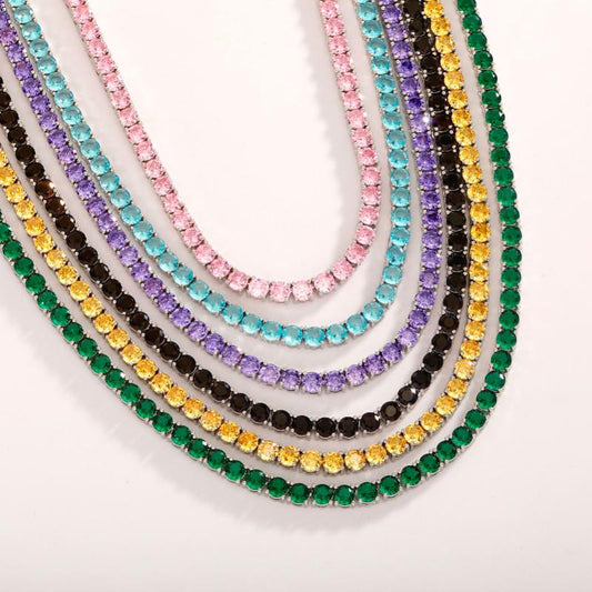 Iced Multicolor Tennis Chain in White Gold