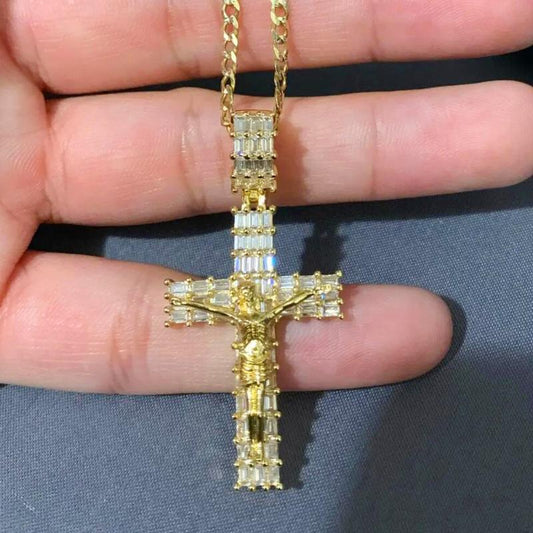 Iced Baguette Jesus Cross Pendant