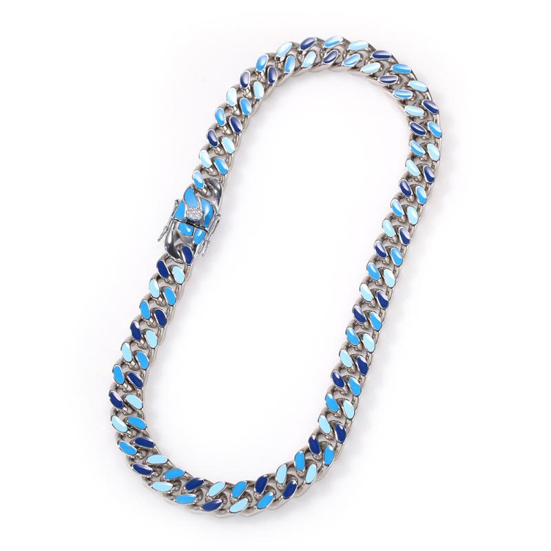 18" Multicolor Oil Drip Cuban Chain in White Gold