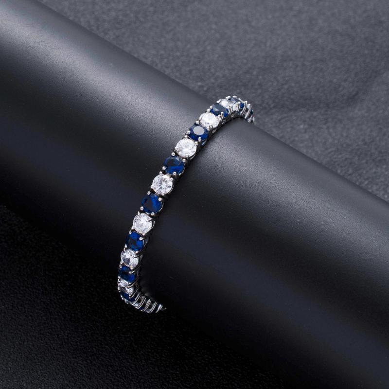 5mm White & Sapphire Single Row Tennis Bracelet in White Gold