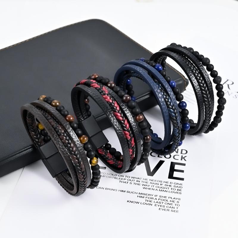 4Pcs Natural Stone Leather Bracelet