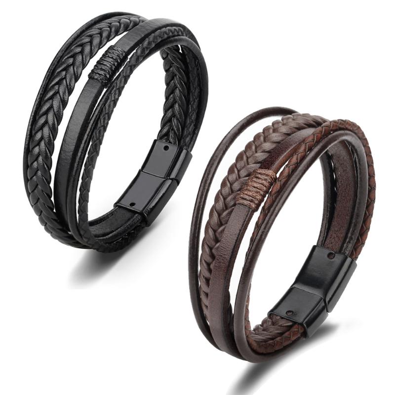 4Pcs Hand-Woven Leather Bracelet