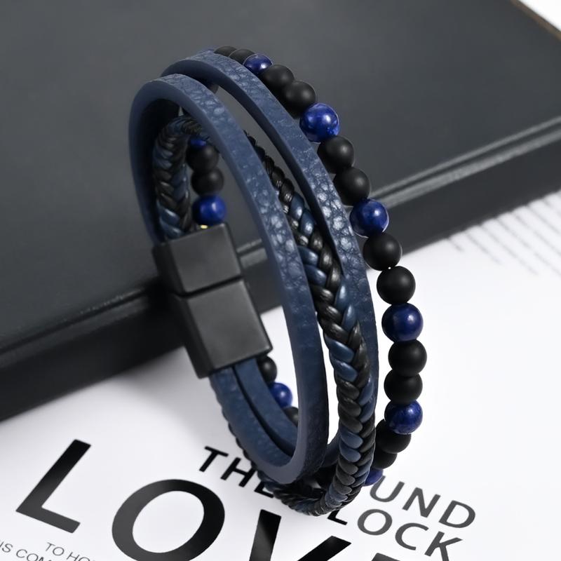 4Pcs Natural Stone Leather Bracelet