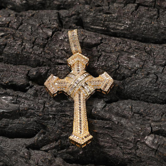 Iced Baguette Diamond Cross Pendant