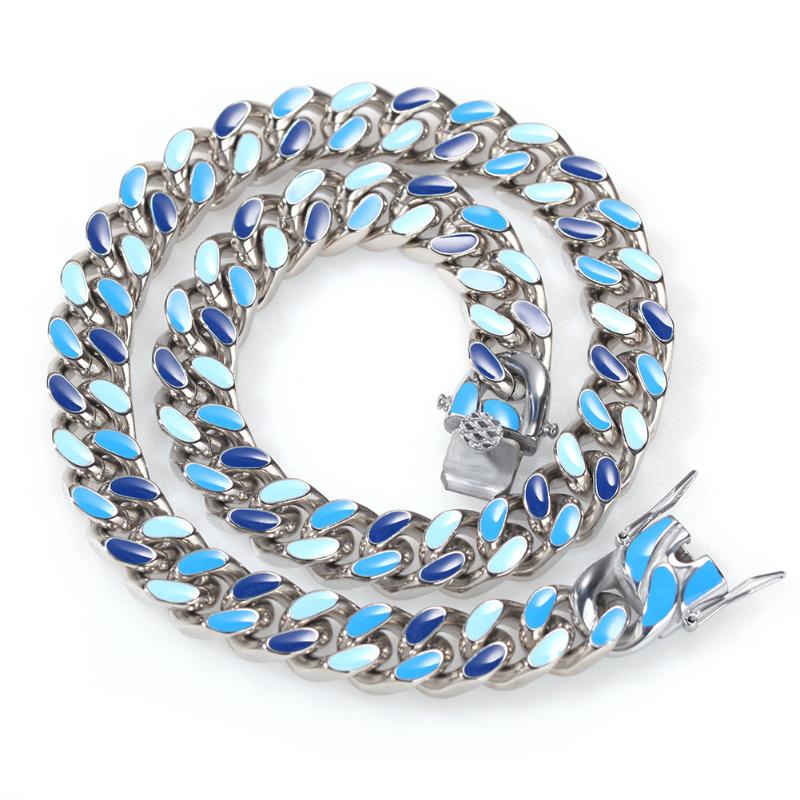 18" Multicolor Oil Drip Cuban Chain in White Gold