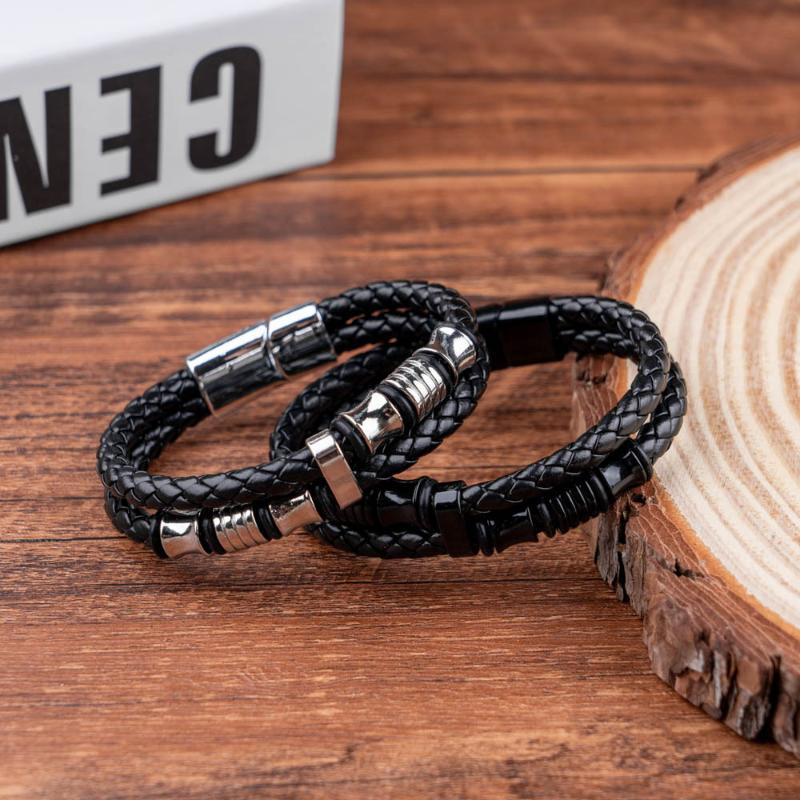 8" Men's 2Pcs Leather Bracelet