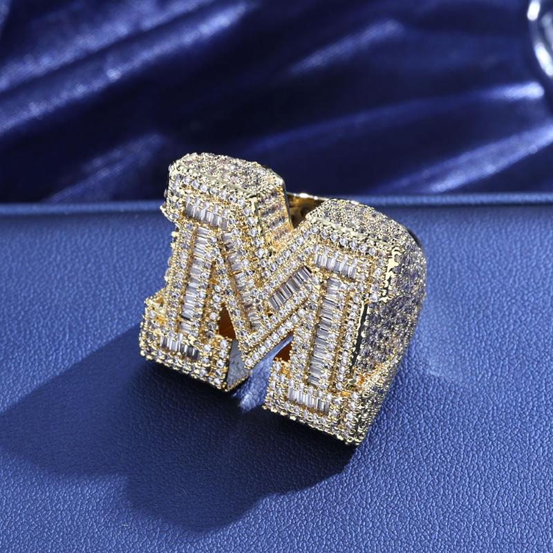 Iced Baguette Letter M Ring