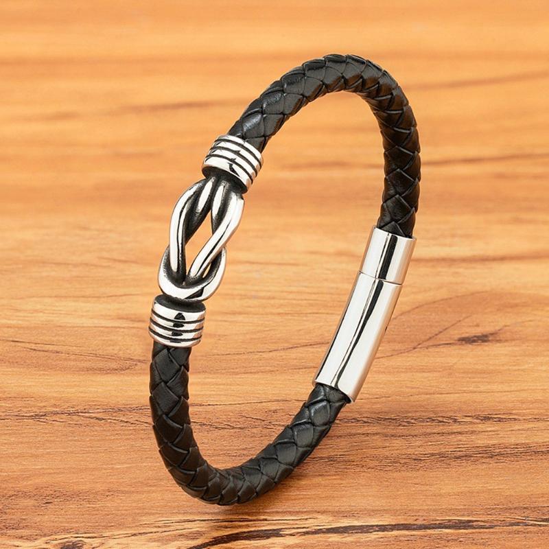 Round Magnetic Buckle Leather Bracelet