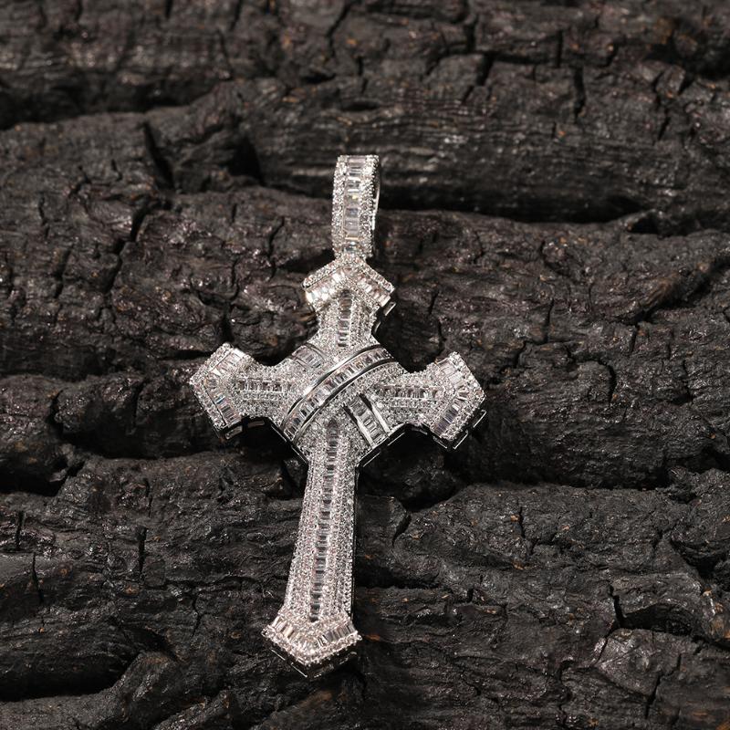 Iced Baguette Diamond Cross Pendant