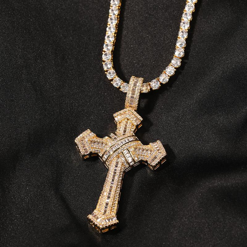 Iced Baguette Diamond Cross Pendant