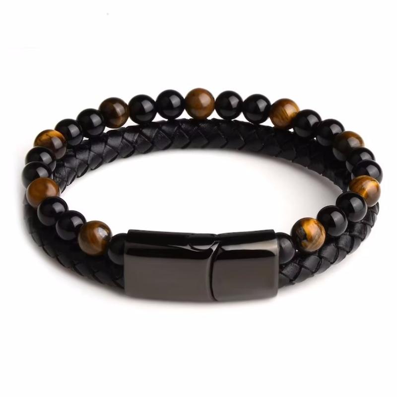 Men's Double-Layer Natural Stone Leather Bracelet