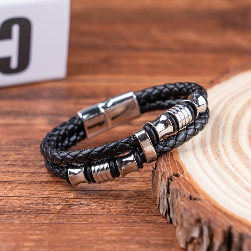 8" Men's 2Pcs Leather Bracelet