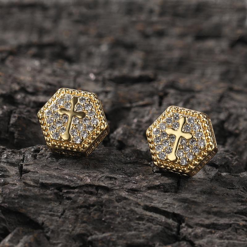 Iced Hexagon Cross Stud Earrings